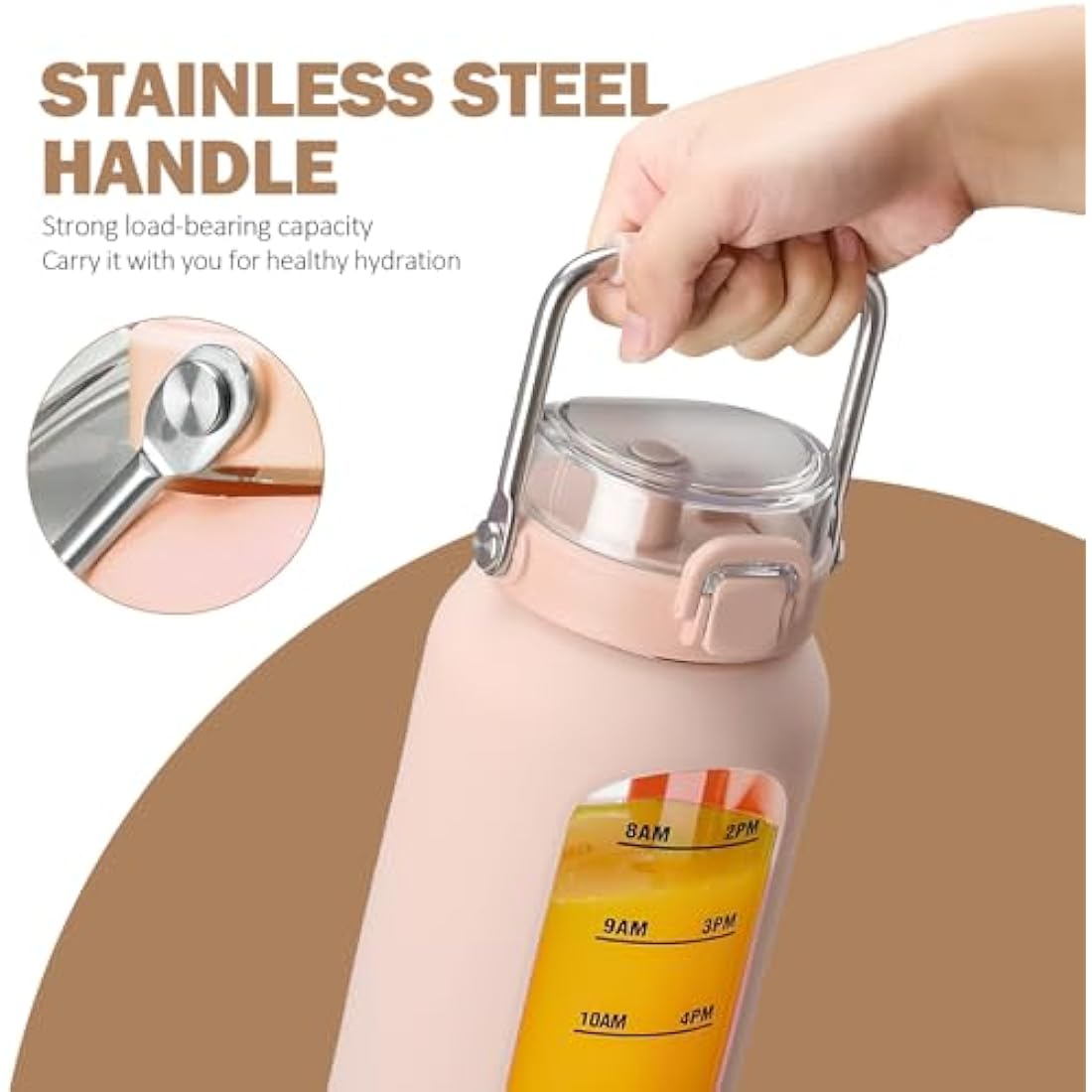 BLUEGO 2L Borosilicate Glass Water Bottle with Time Marker & Straw – Amber
