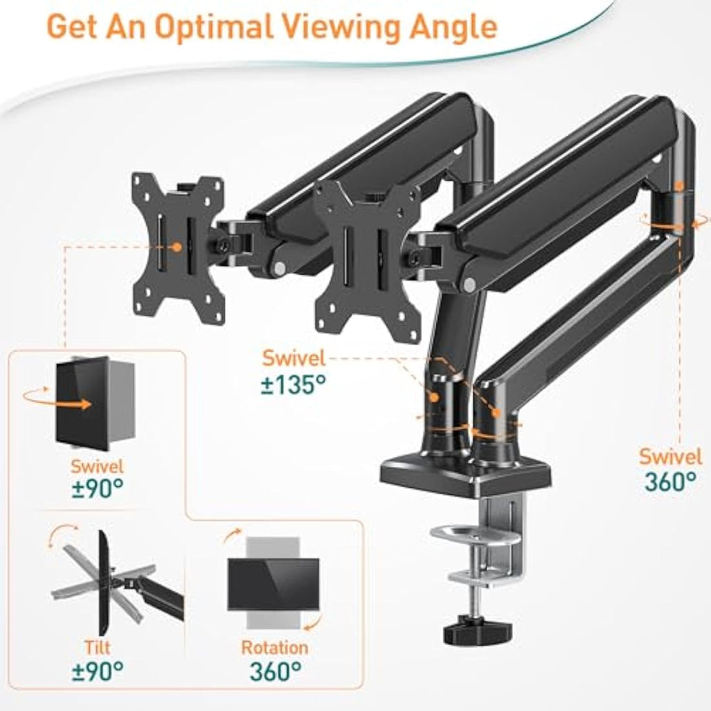 ELIVED Dual Monitor Arm – Gas Spring Stand for 13-32 Inch Screens