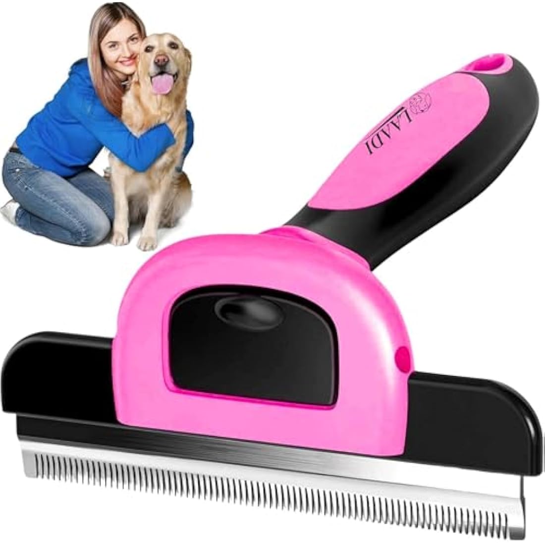 Laadi Pet Deshedding Brush for Dogs and Cats - Pink, Large Size