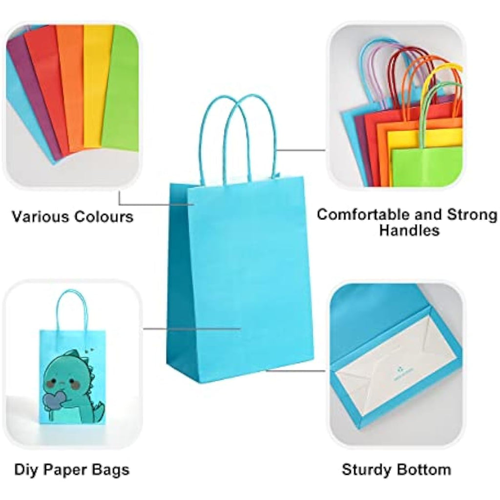 Jolof Store 30 Pcs Kraft Paper Party Bags with Handles and Stickers