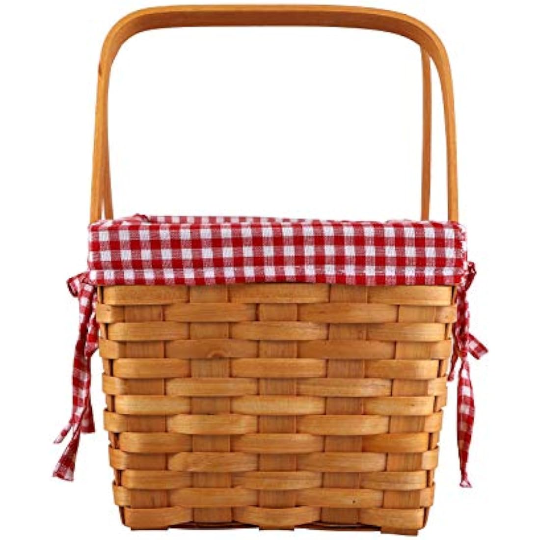 Bekith Woven Picnic Basket with Double Handles and Pink Gingham Liner