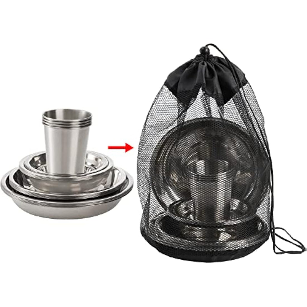 TOPZEA 26-Piece Stainless Steel Camping Mess Kit | Outdoor Dish Set