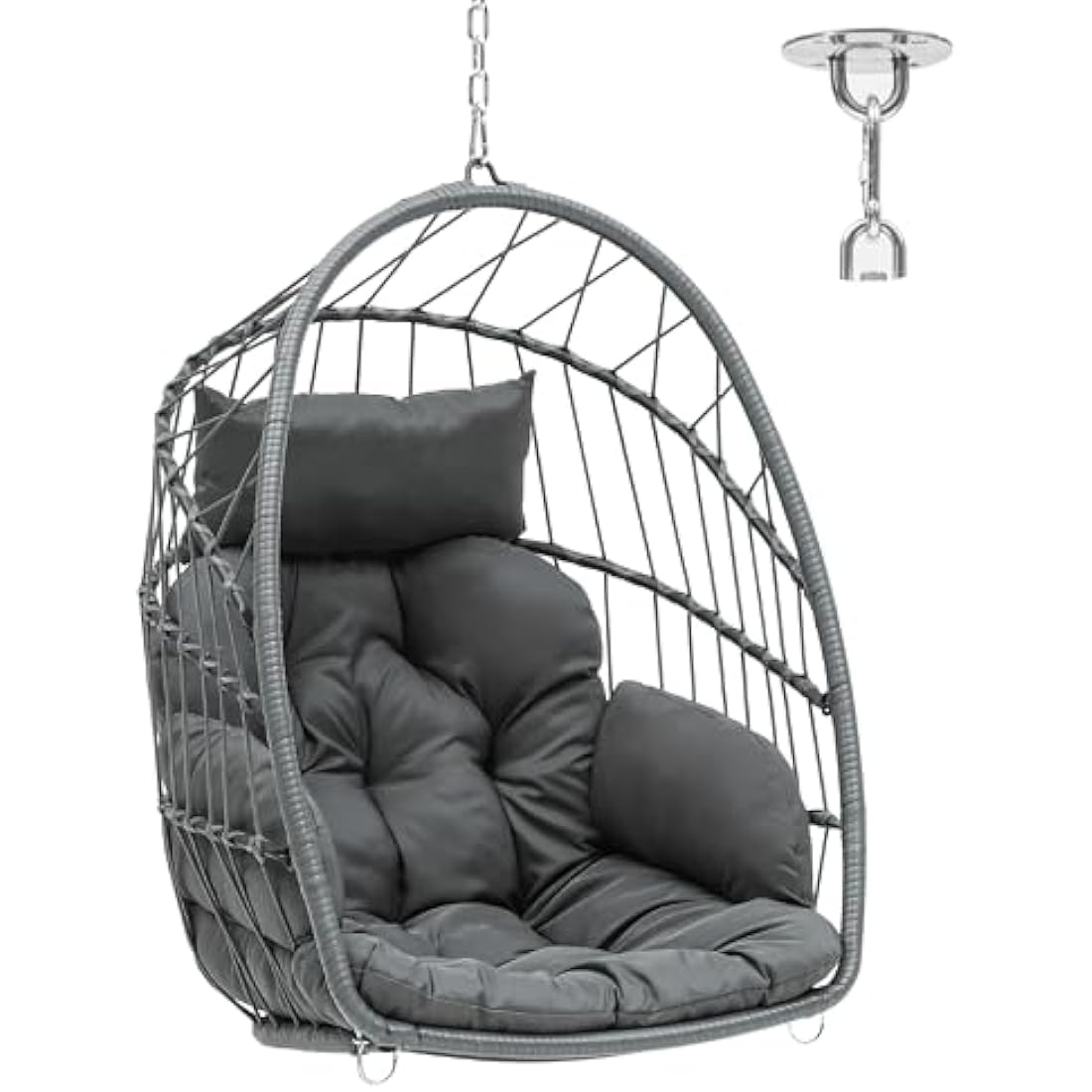 YITAHOME Rattan Hanging Egg Chair – Grey Steel Frame Garden Swing