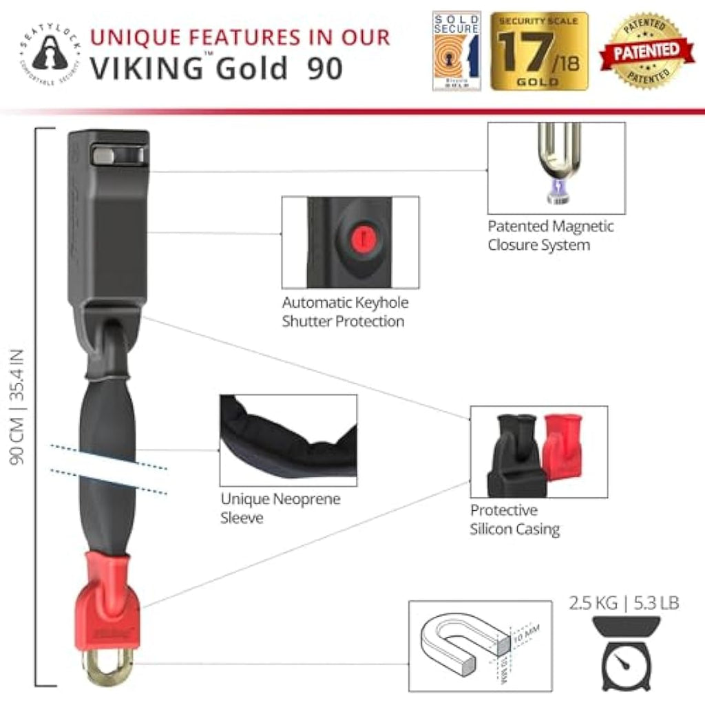 Seatylock Viking Heavy Duty Bike Chain Lock – 90cm Hardened Steel
