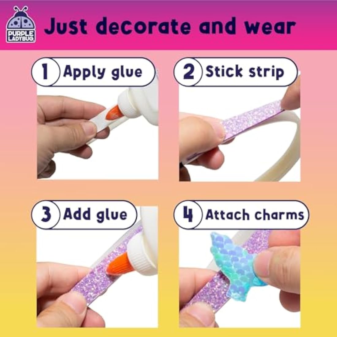 Purple Ladybug DIY Mermaid Headband Making Kit for Girls - 6 Pack