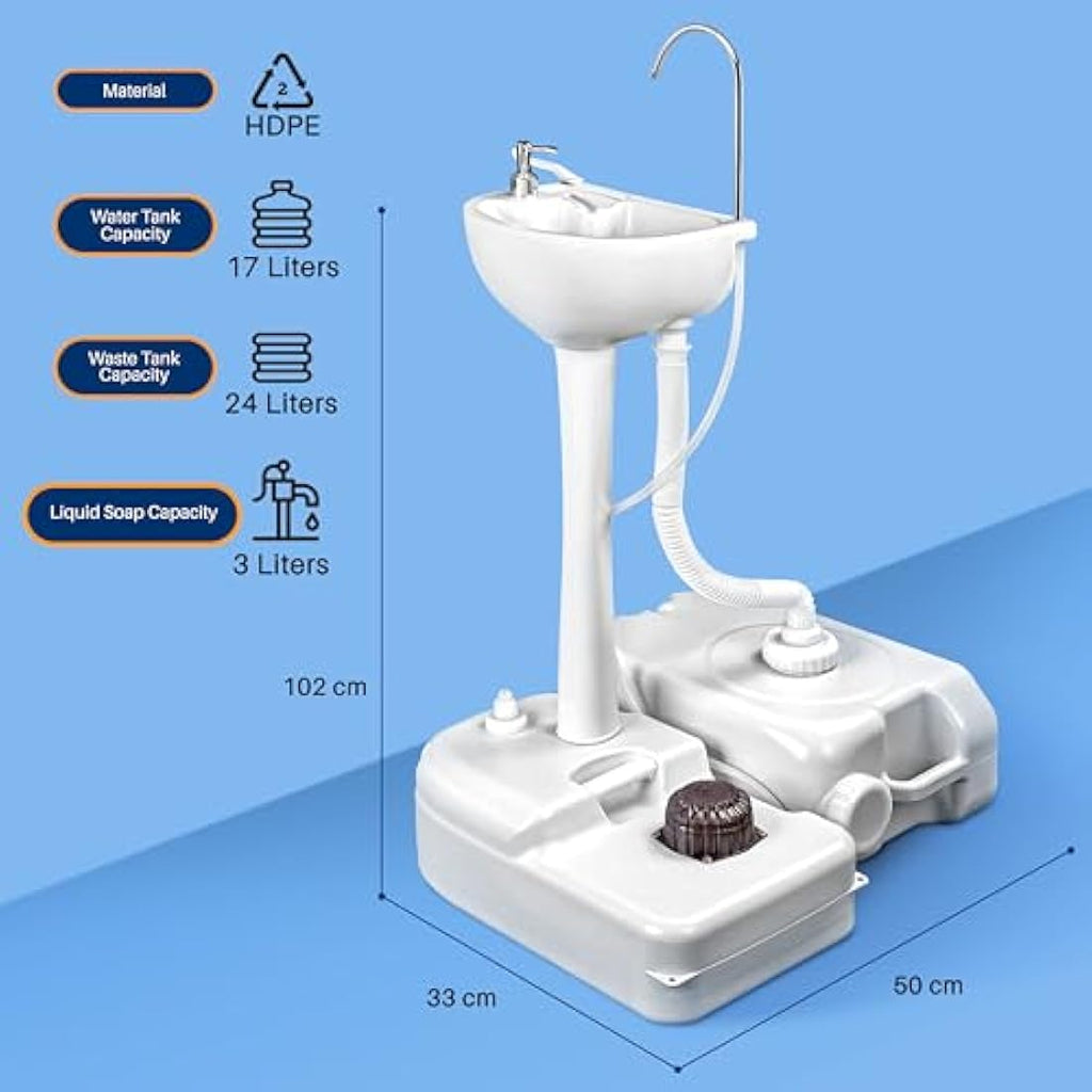 SereneLife Portable Hand Wash Station – Outdoor Camping Sink with Foot Pump