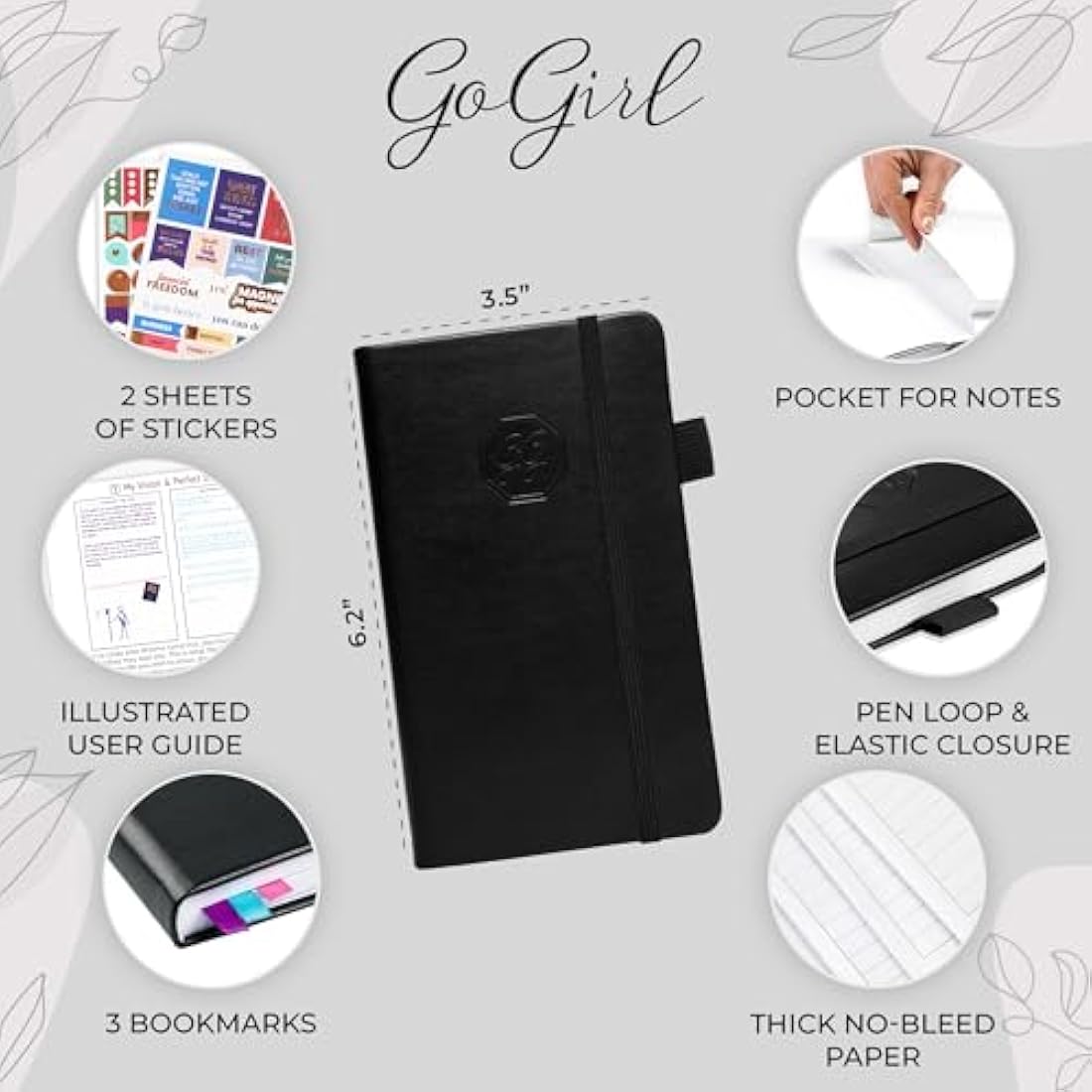 GoGirl Undated Pocket Weekly Planner – Eco-Leather Goal Organizer, Black