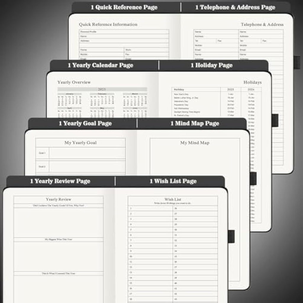 Undated Daily Planner – Hourly Productivity Agenda, Black PU Leather