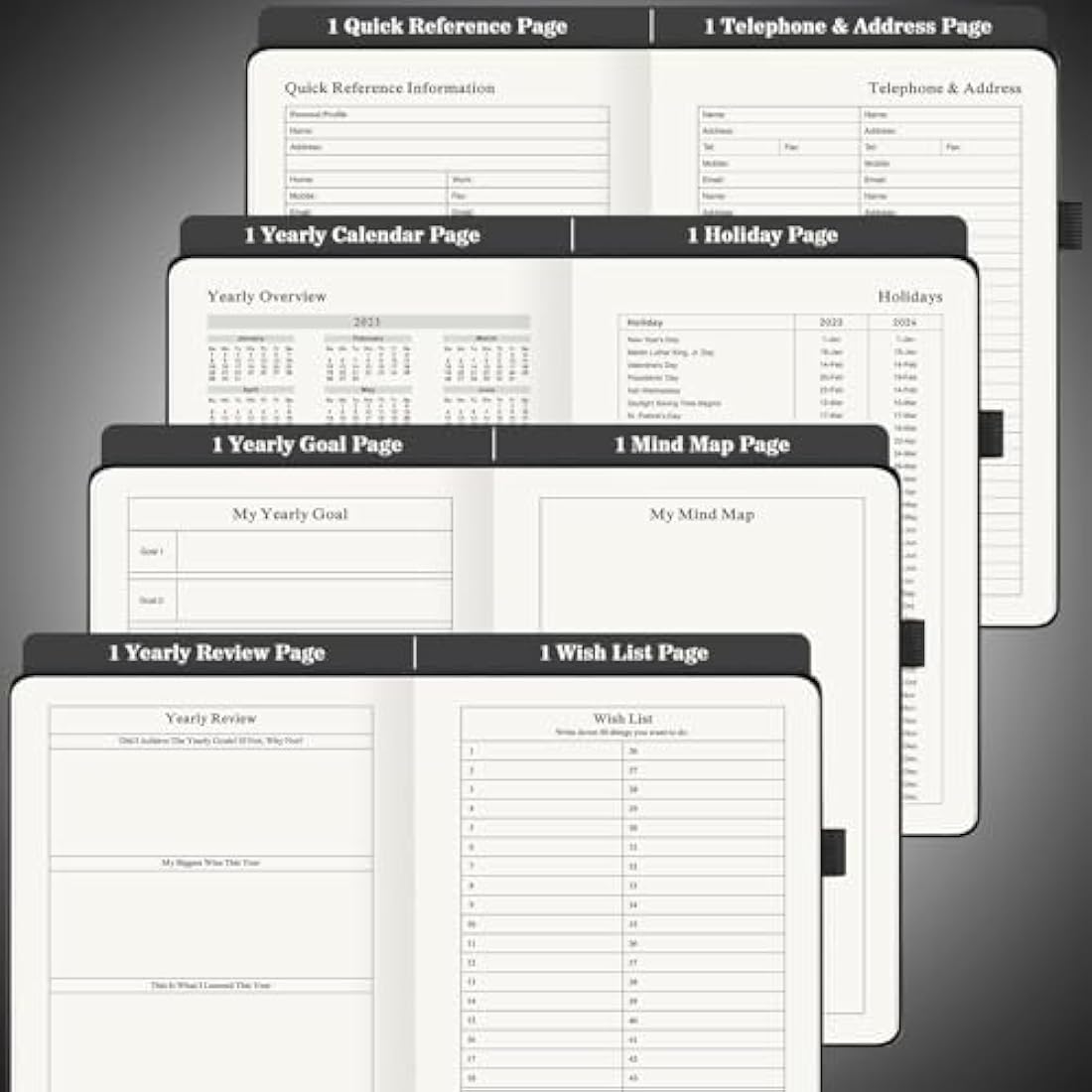 Undated Daily Planner – Hourly Productivity Agenda, Black PU Leather