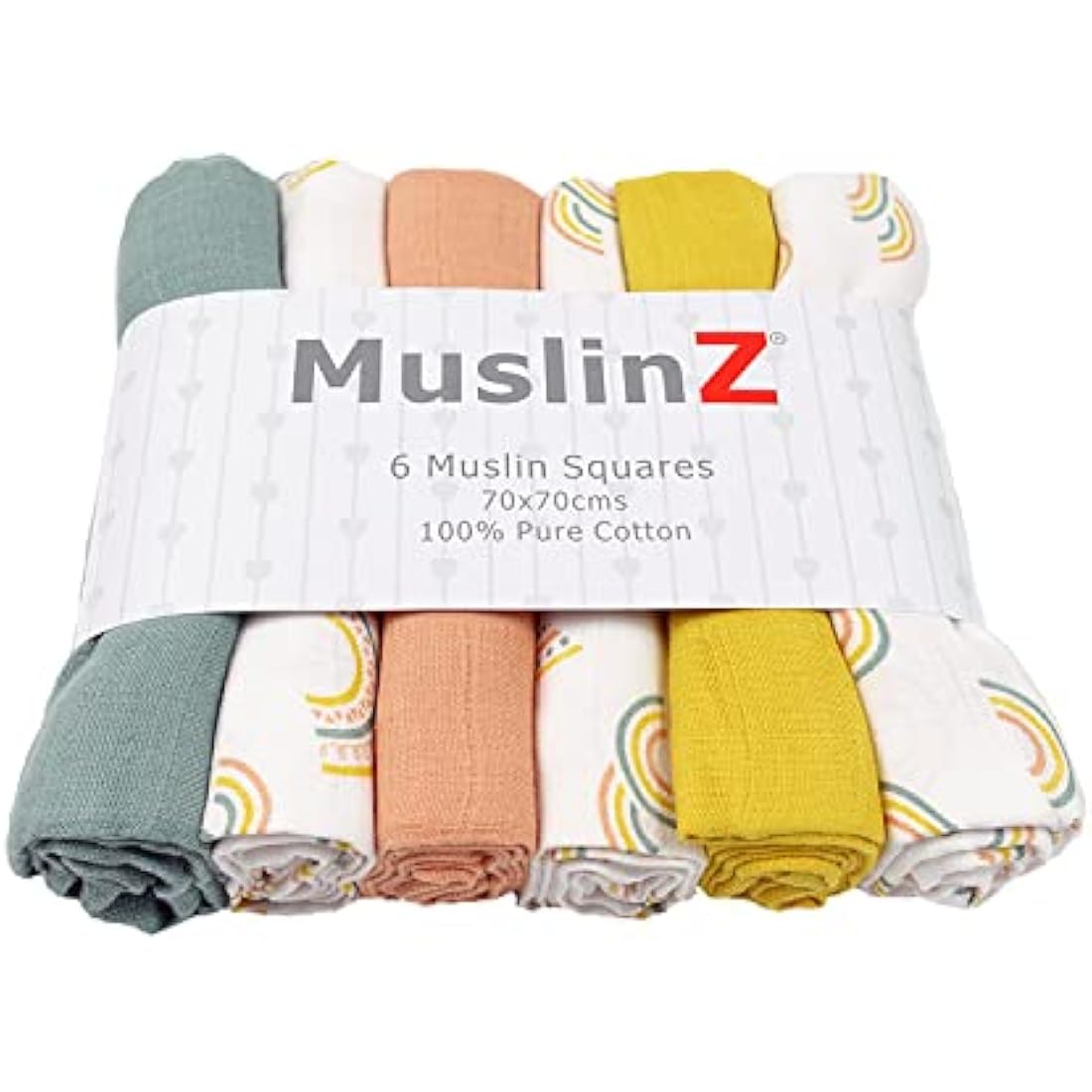 MuslinZ Cotton Muslin Squares - 6 Pack Large 70x70cm Burp Cloths