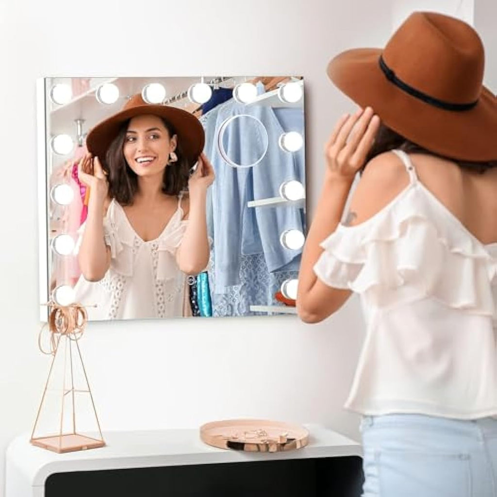 Dripex Hollywood Vanity Mirror with 14 Dimmable LED Bulbs - 50x42cm White