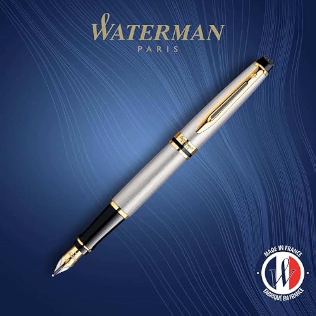 Waterman Expert Fountain Pen | Stainless Steel & 23k Gold Trim | Medium Nib