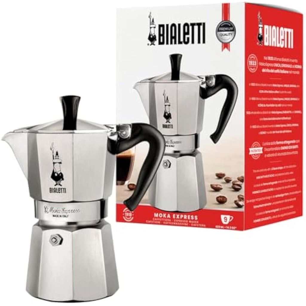 Bialetti Moka Express 9-Cup Stovetop Coffee Maker | Silver Aluminium