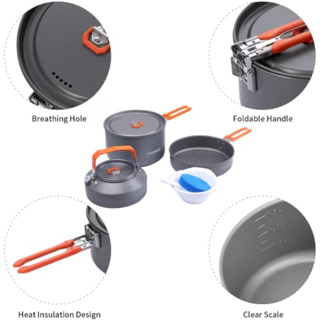 Fire-Maple Feast 2 Camping Cookware Set | 9pc Aluminum Pot & Kettle