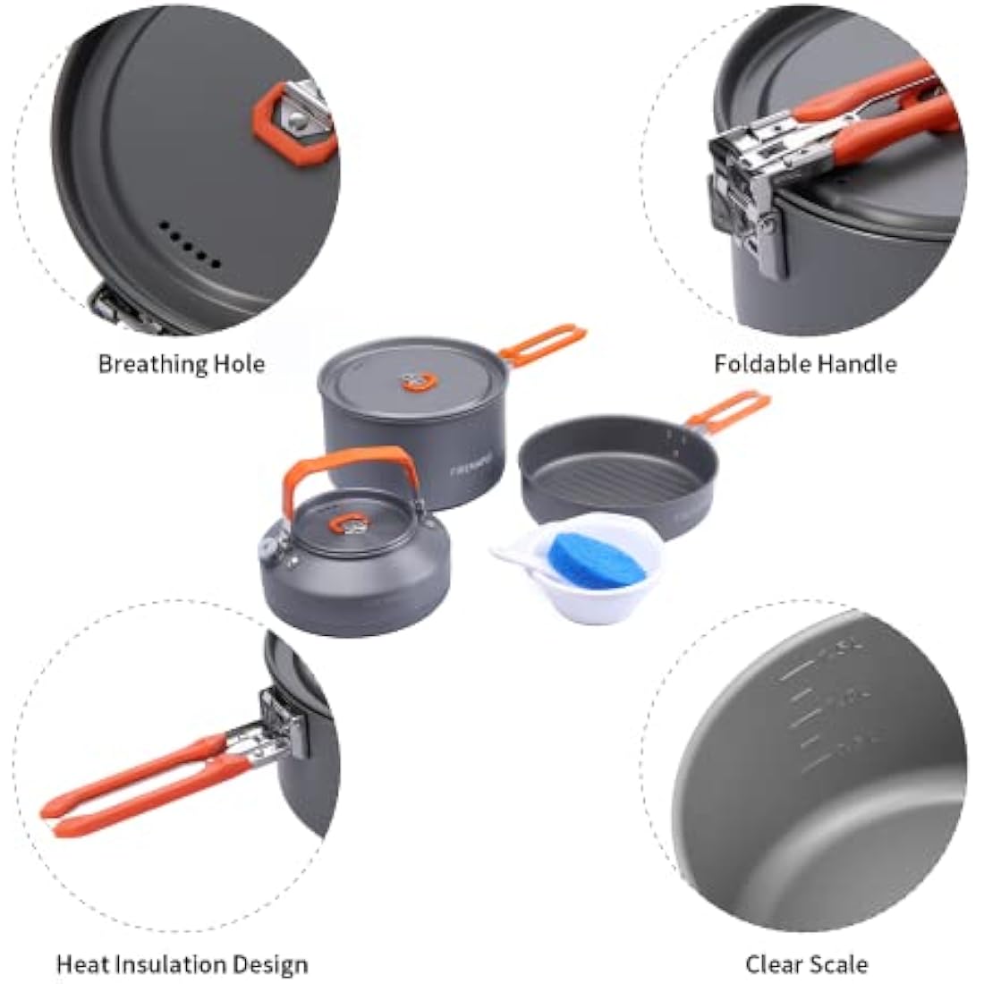 Fire-Maple Feast 2 Camping Cookware Set | 9pc Aluminum Pot & Kettle