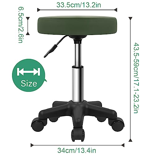 FURWOO Round Rolling Stool - Adjustable Swivel Salon Chair - Dark Green