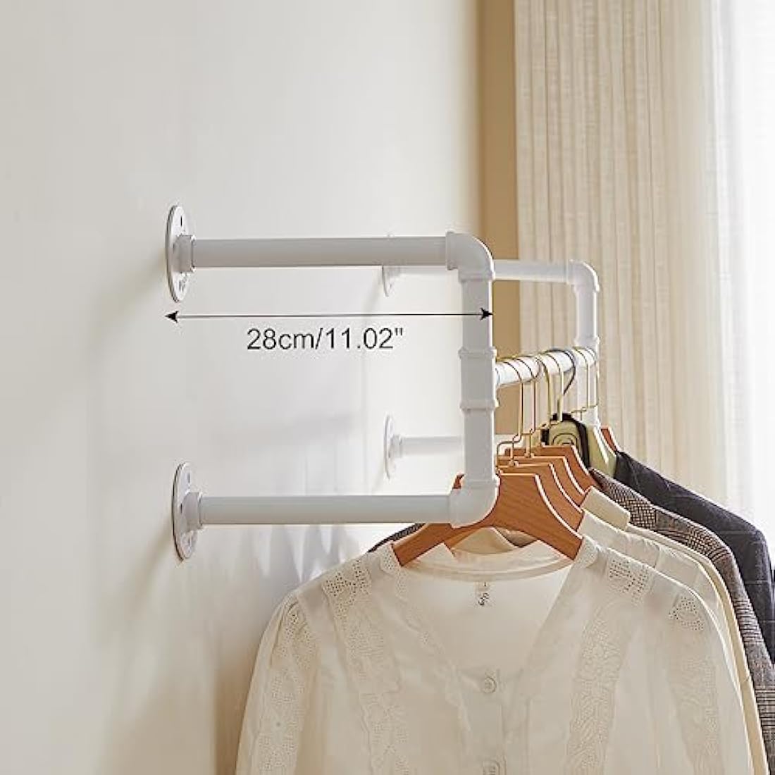 IBUYKE 50" Industrial Wall Mounted Clothing Rack – Heavy Duty White