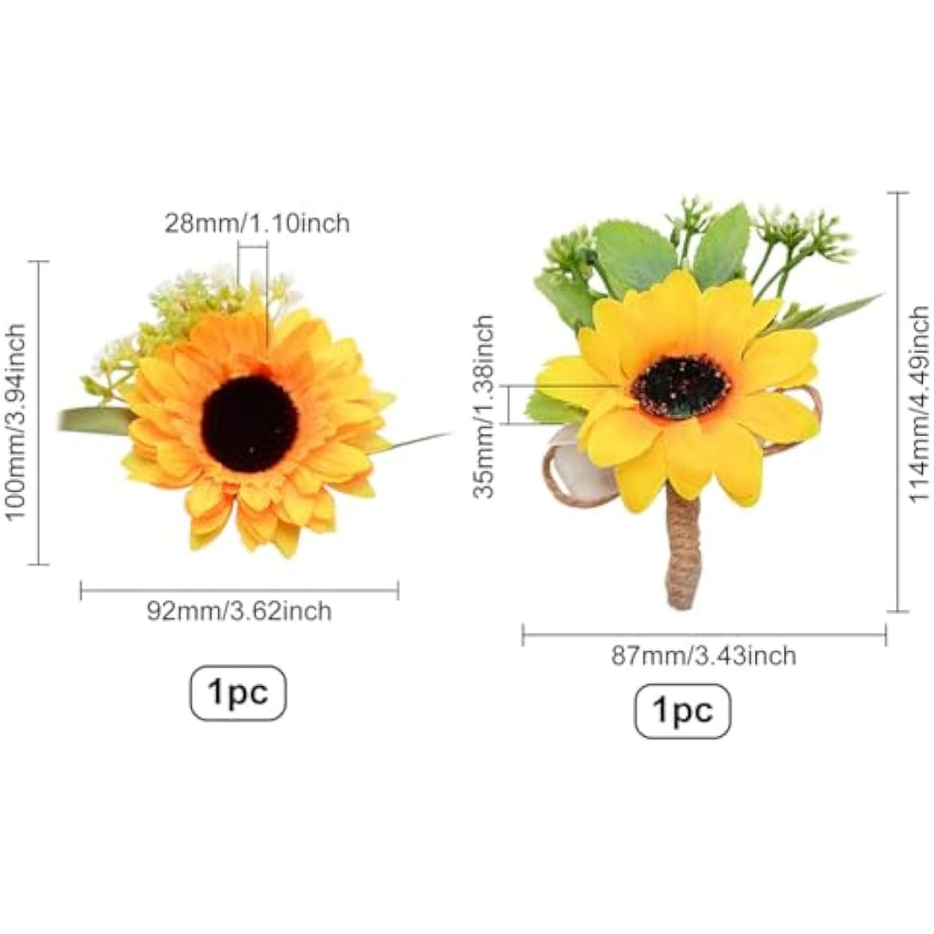 Sunflower Wrist Corsage and Boutonniere Set for Weddings
