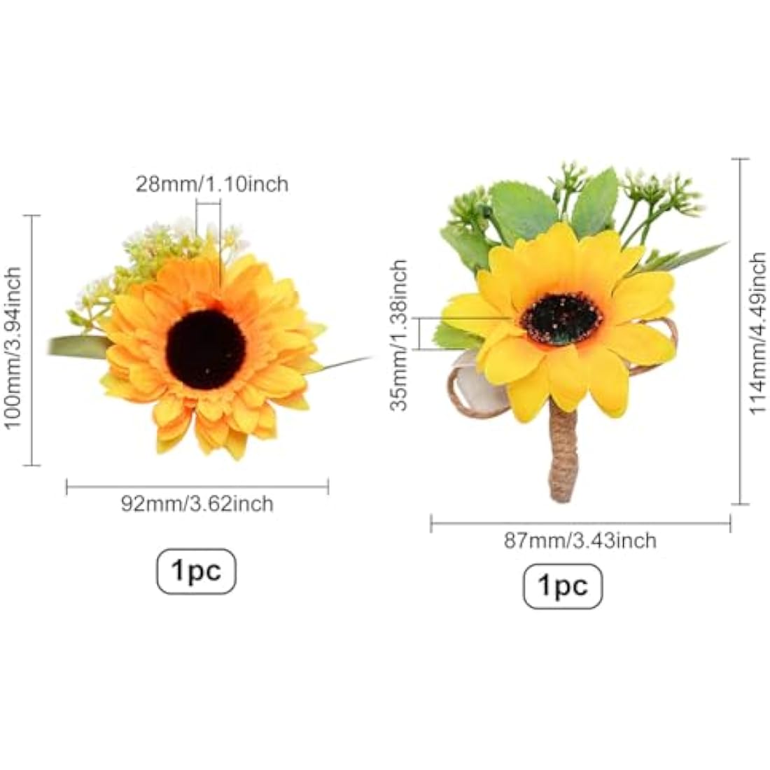 Sunflower Wrist Corsage and Boutonniere Set for Weddings