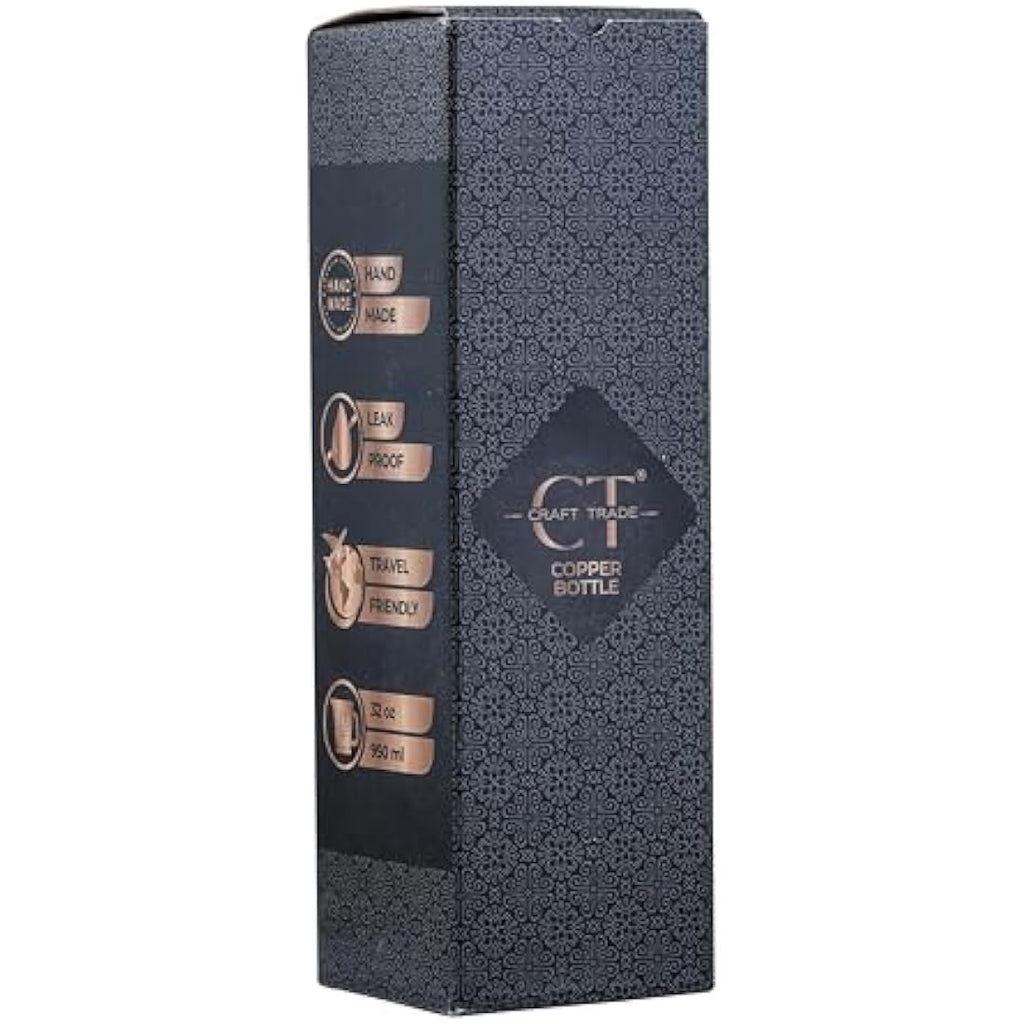 Craft Trade Pure Copper Water Bottle Set of 2 - 1L Leak Proof Black