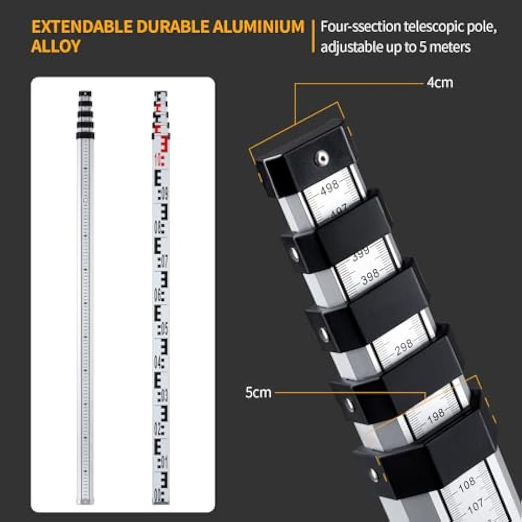Firecore 5m Telescopic Levelling Staff – Heavy Duty Aluminium Metric Rod
