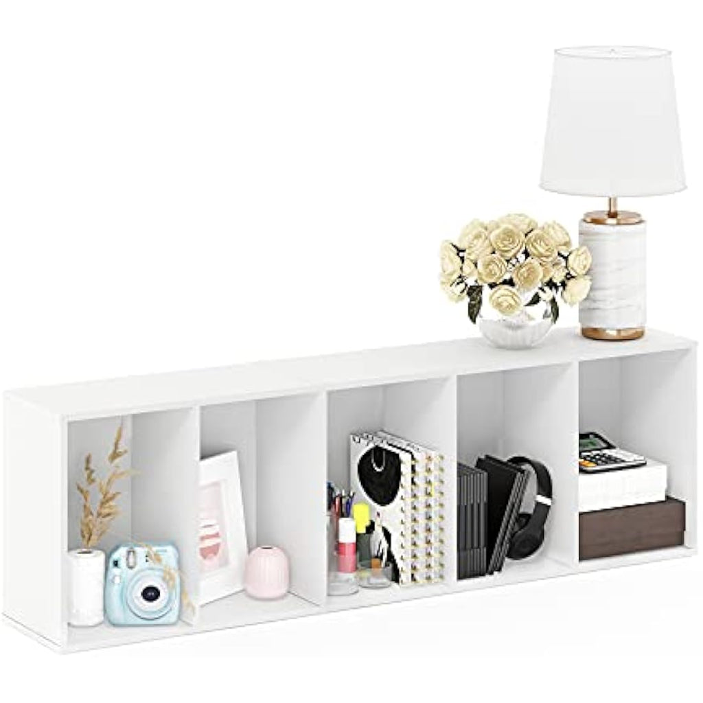 Furinno Luder 5-Tier Open Shelf Bookcase – White Engineered Wood
