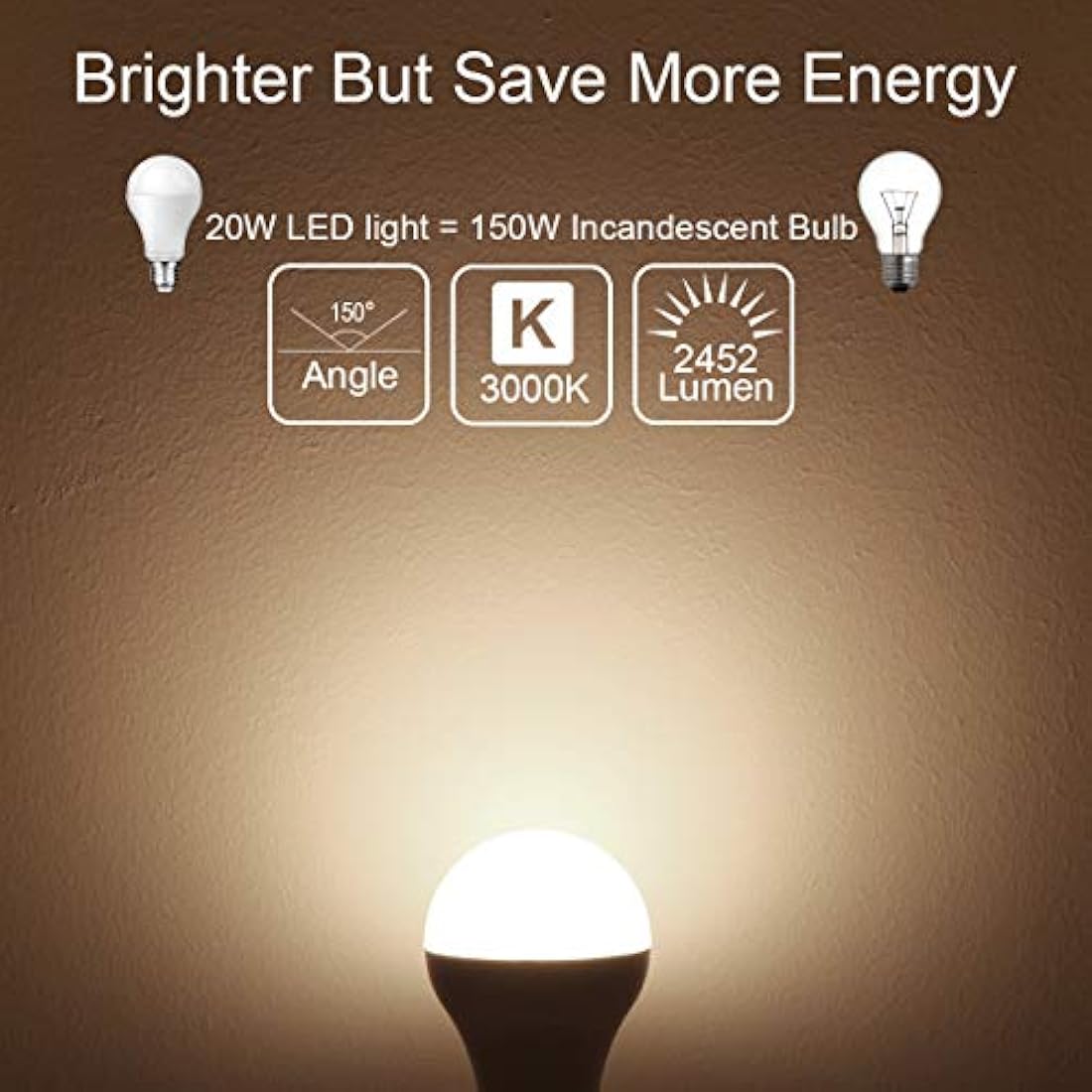 Awenia E27 LED Light Bulb 20W 2452lm Warm White 3000K A65 - 4 Pack