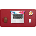 DOBAOJIA PU Leather Desk Pad - Waterproof Mouse Mat, Wine Red, 27.5x13.8"