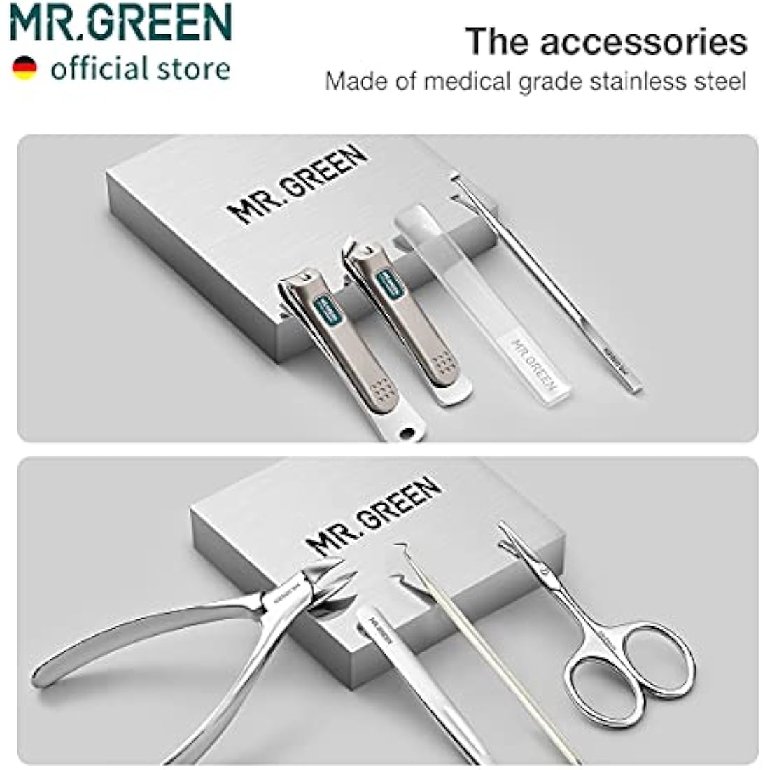 MR.GREEN 8-in-1 Manicure Set - Stainless Steel Nail Clipper Kit (Green)