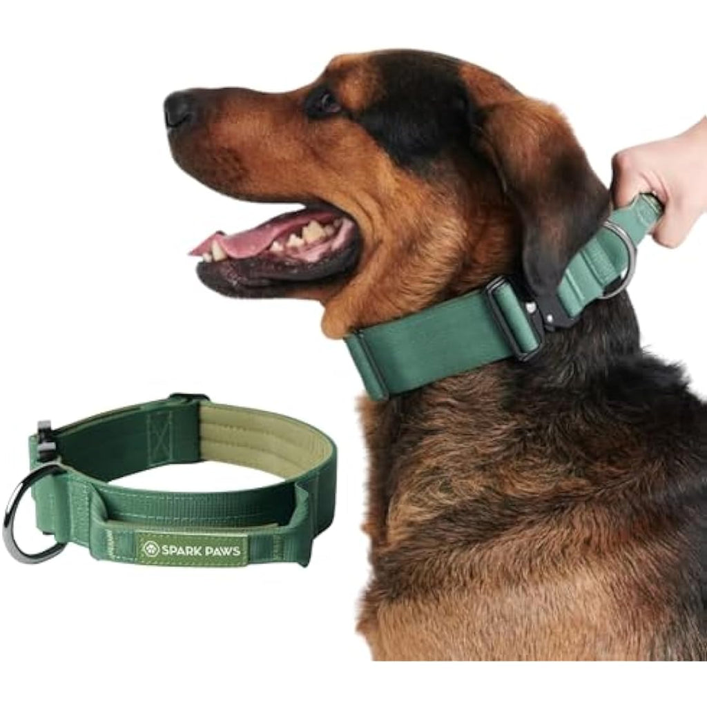 Spark Paws Tactical Dog Collar | Heavy-Duty Padded Nylon – Army Green, S