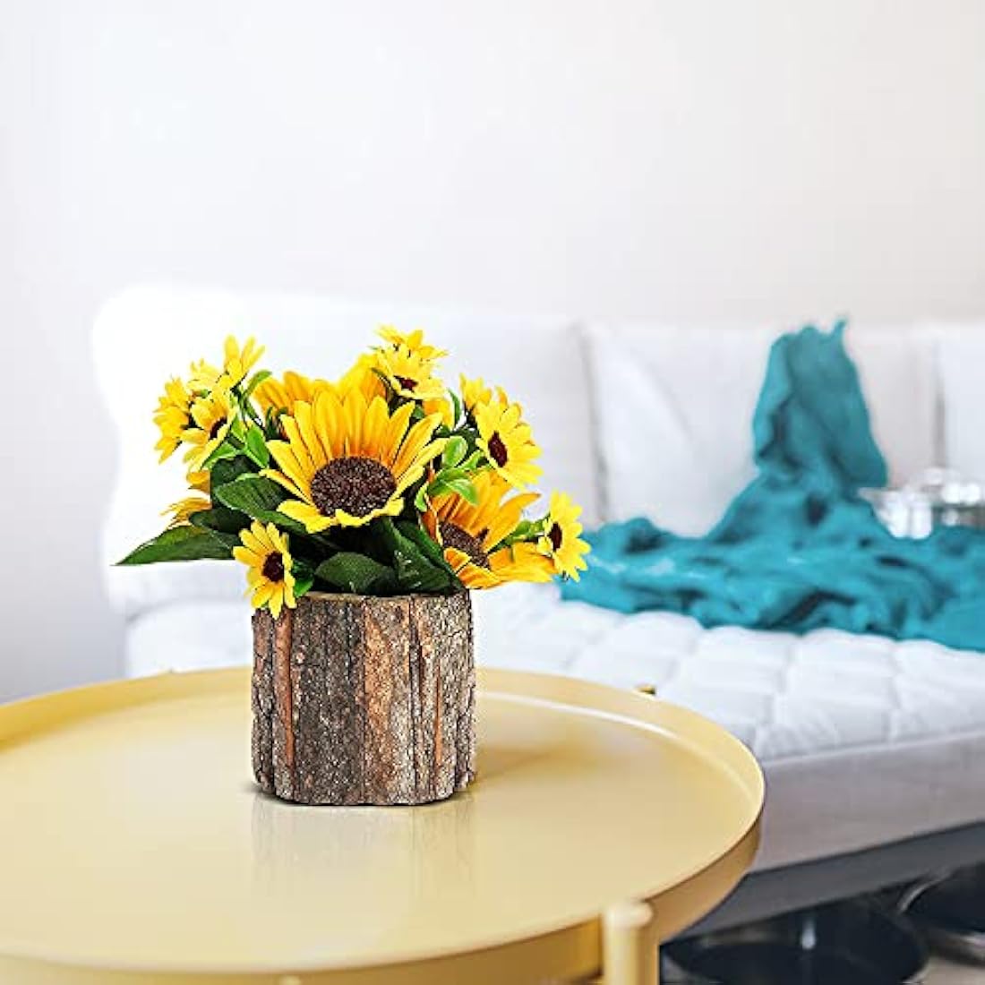 AceList Artificial Sunflowers | Potted Fake Plants with Bark Pots