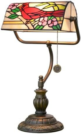 Blivuself Tiffany Bankers Lamp – Northern Cardinal Stained Glass Desk Light