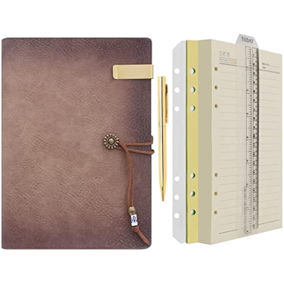 Jolof Store A5 Leather Refillable 6 Ring Binder Journal - Maroon Pink