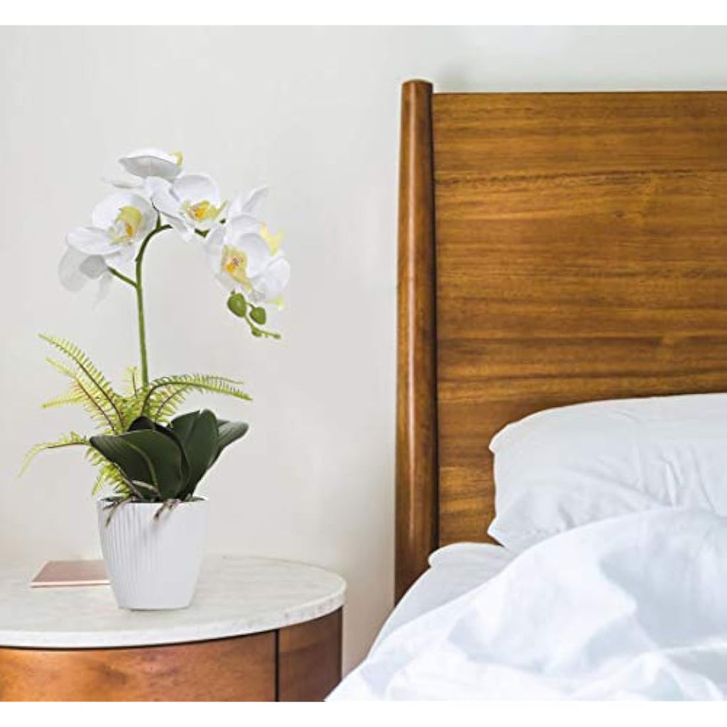 Artificial White Orchid – 17" Potted Faux Phalaenopsis Bonsai