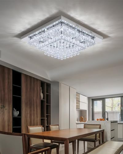XEMQENER 84W Modern Square LED Crystal Chandelier - 60cm Flush Mount Light