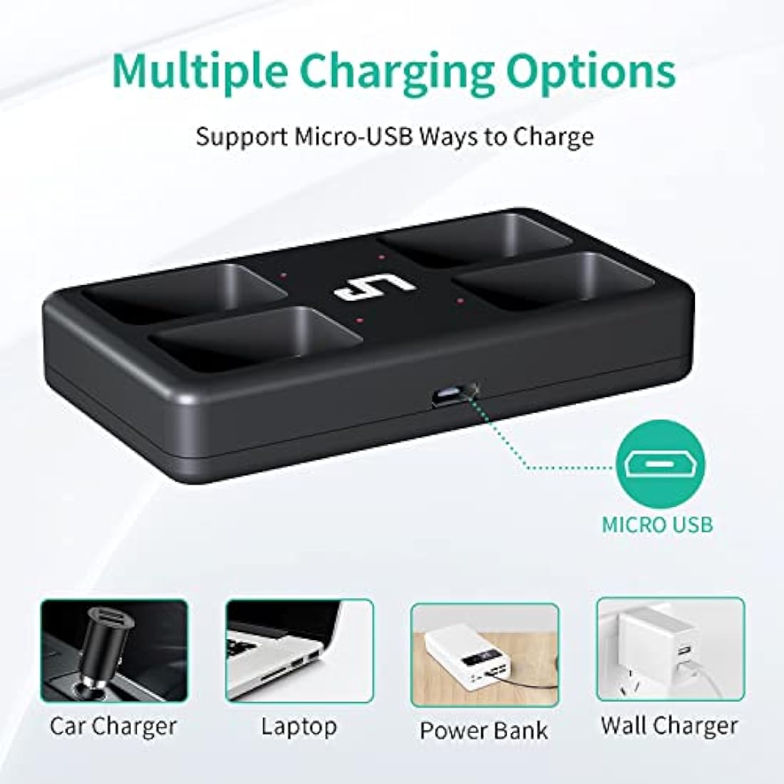 LP 9V Rechargeable Li-ion Battery 4-Pack with 4-Bay USB Charger