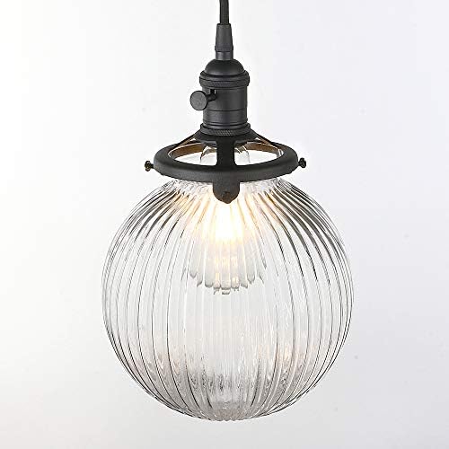 Yosoan Industrial Pendant Light – Ribbed Glass Globe Chandelier, Black