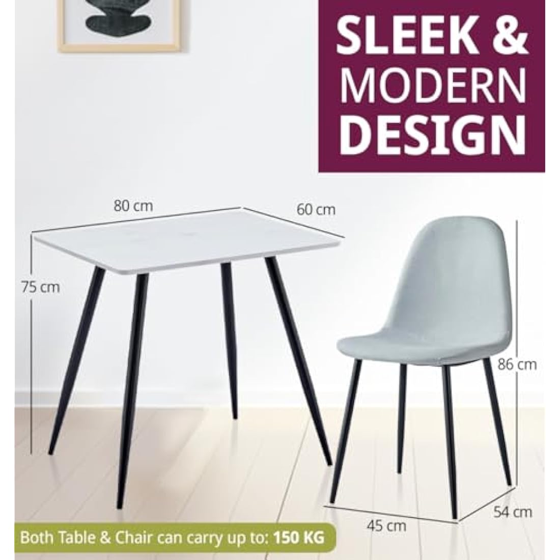Hallowood Cullompton White Marble Dining Table and 2 Grey Fabric Chairs