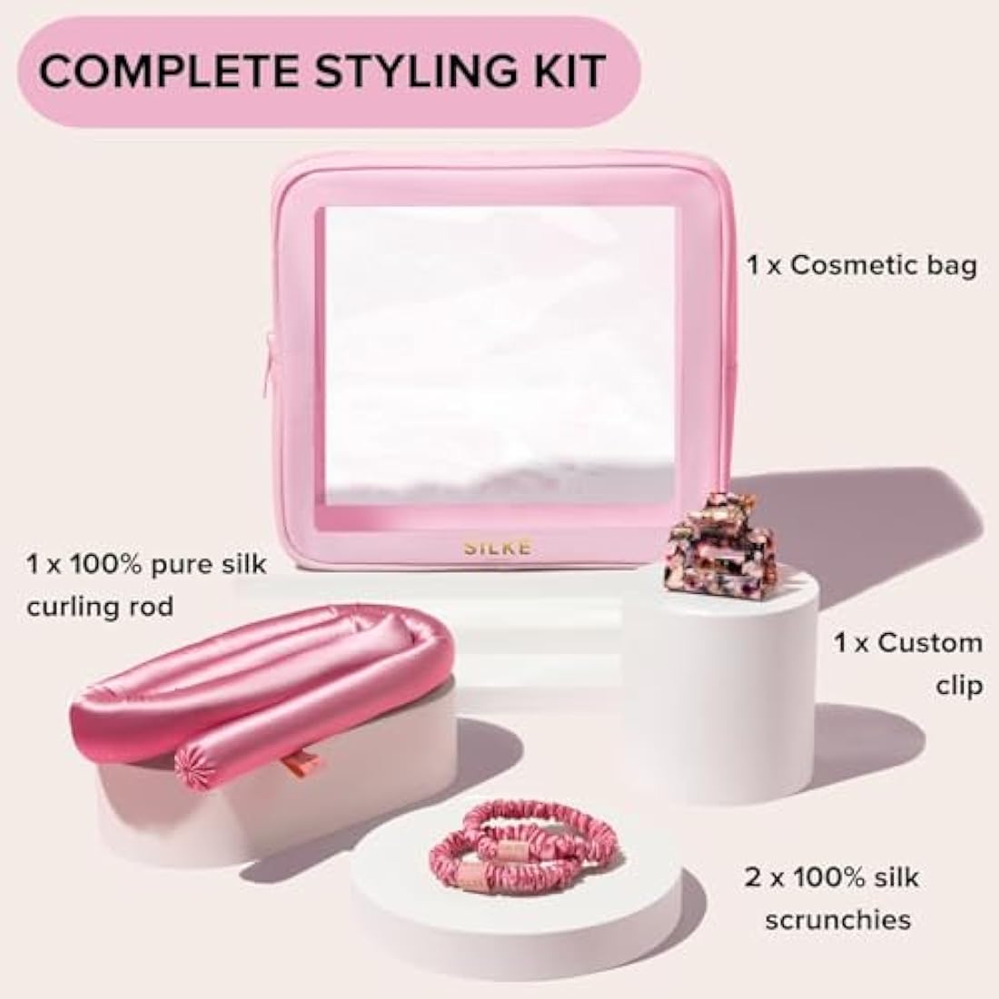 SILKE Heatless Hair Curler - 100% Mulberry Silk Headband Set in Pink