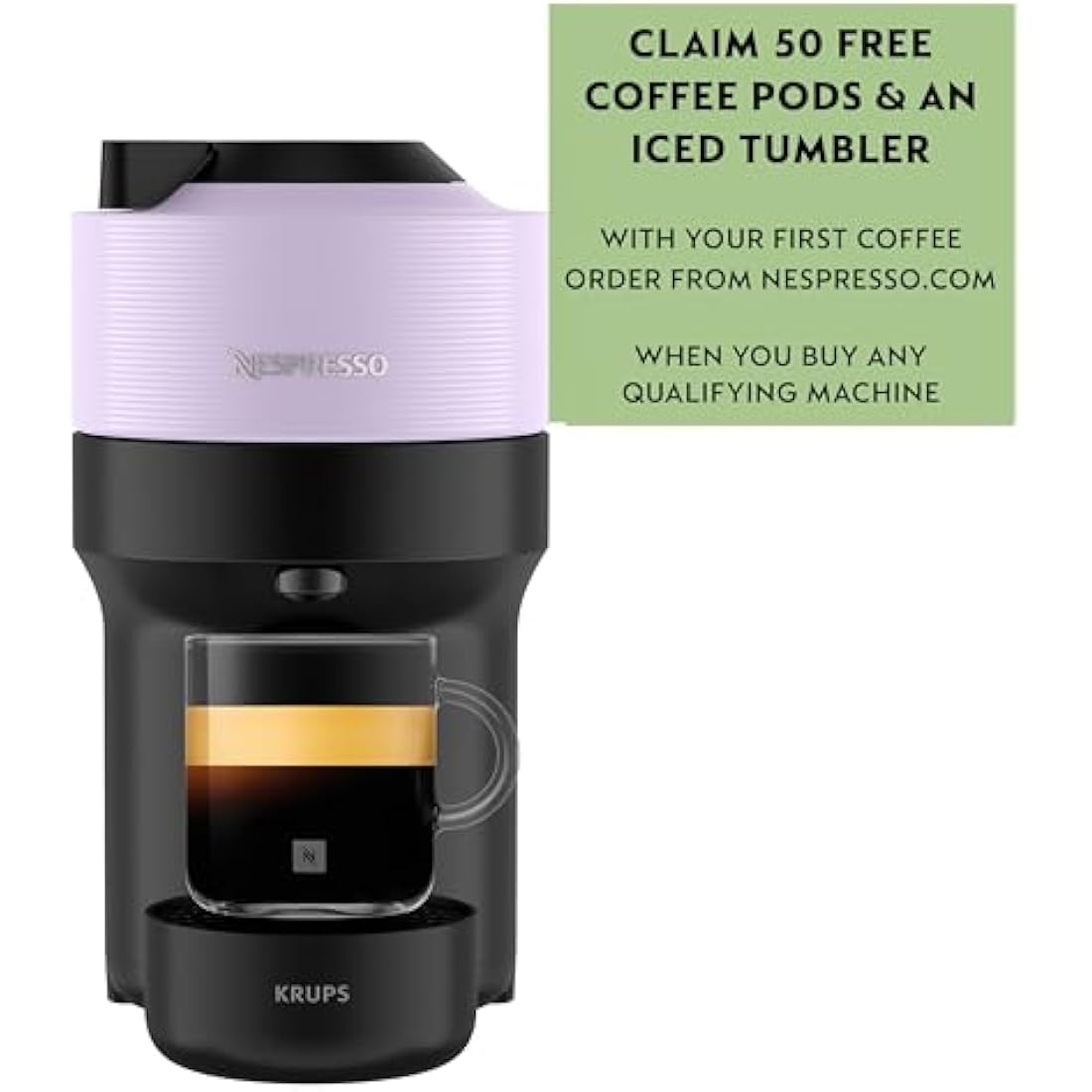 Nespresso Krups Vertuo Pop Coffee Pod Machine | Lilac | Wi-Fi Enabled