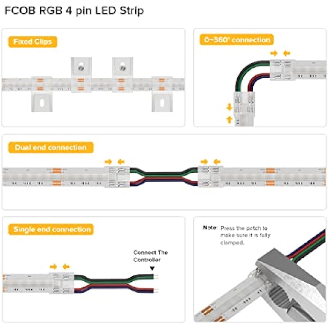 BTF-LIGHTING FCOB RGB LED Strip – 24V High Density 840 LEDs/m 5M Roll