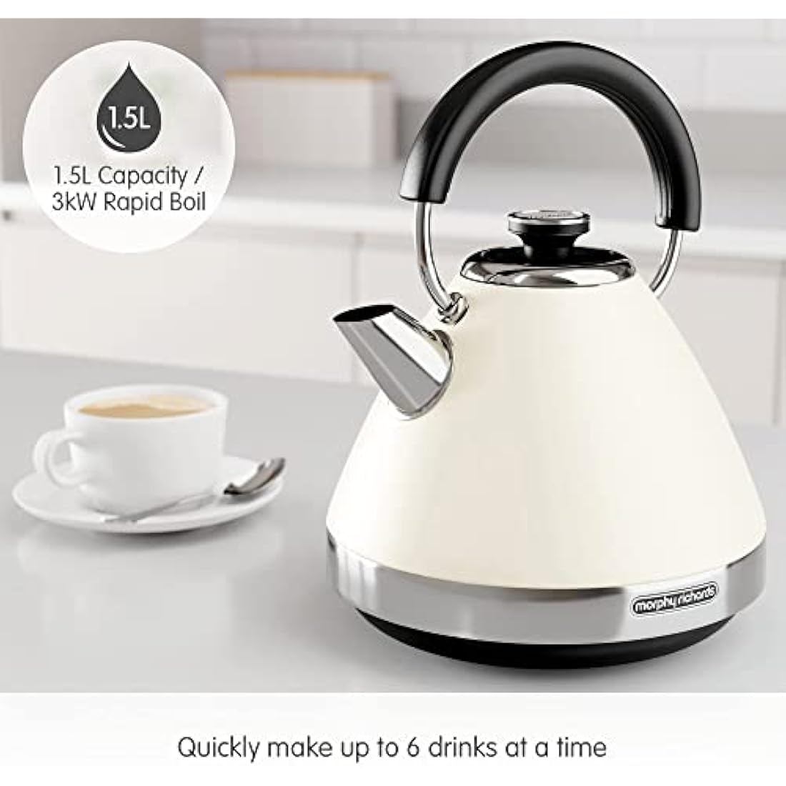 Morphy Richards Venture Pyramid Kettle – 1.5L Rapid Boil – Cream