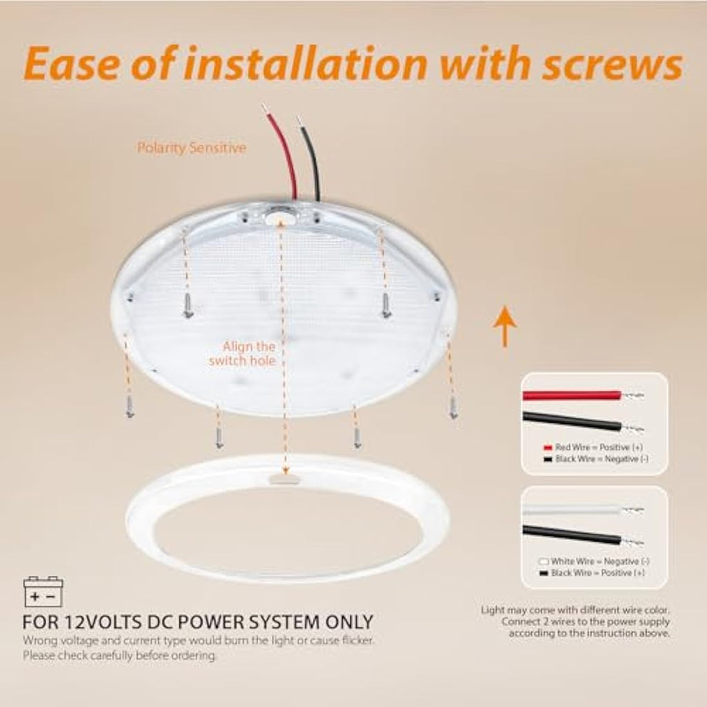 Dream Lighting 12V LED Caravan Ceiling Light | Dimmable Dual Color 8.5"