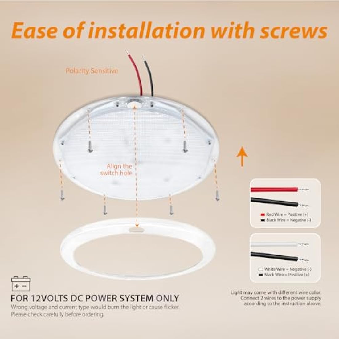 Dream Lighting 12V LED Caravan Ceiling Light | Dimmable Dual Color 8.5"