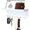Wall Mounted Key Holder with Mail Tray - 6 Hooks, White Metal