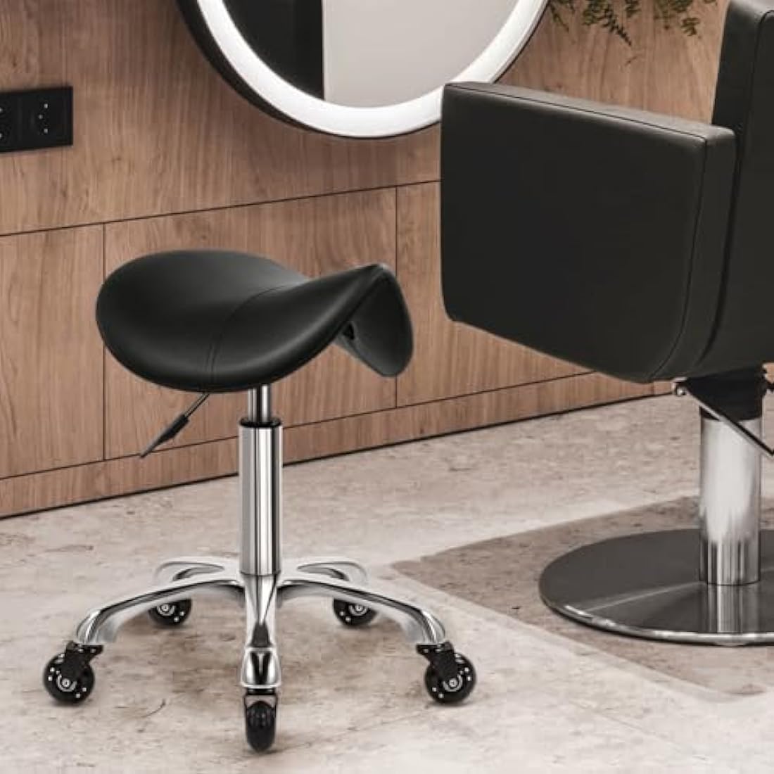WKWKER Ergonomic Saddle Stool | Adjustable Swivel Rolling Chair - Black