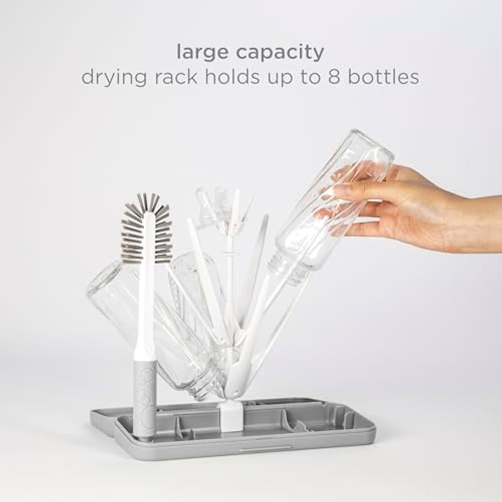 Ubbi On-The-Go Baby Bottle Drying Rack and Brush Set – Gray, 4-Piece