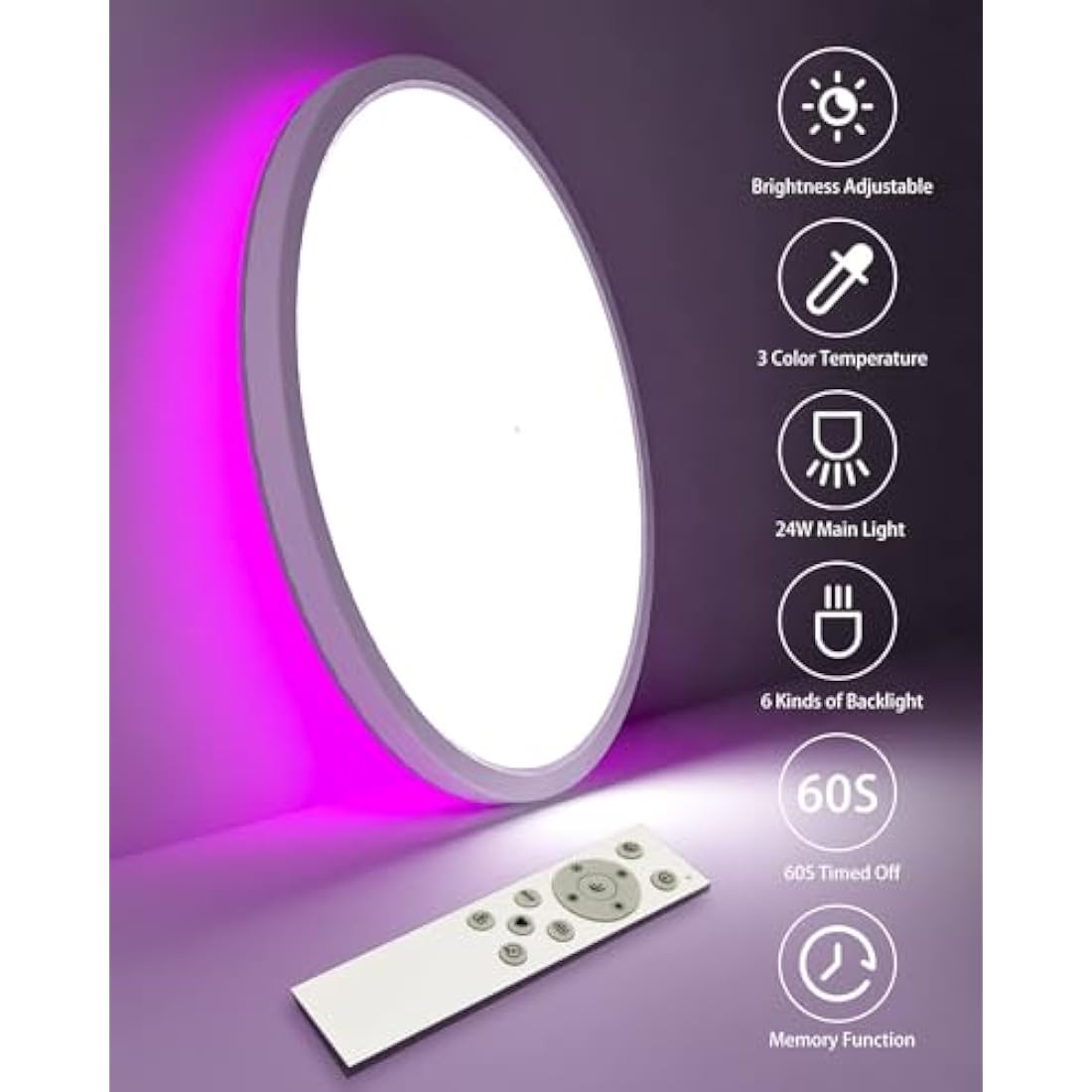 Zemty 2-Pack RGB LED Ceiling Light | Dimmable Flush Mount with Remote