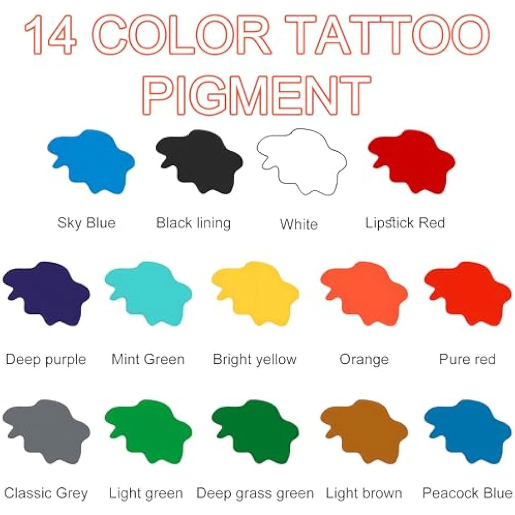 DLD Professional Tattoo Ink Kit | 14 Vivid Colors 30ml Vegan Pigments
