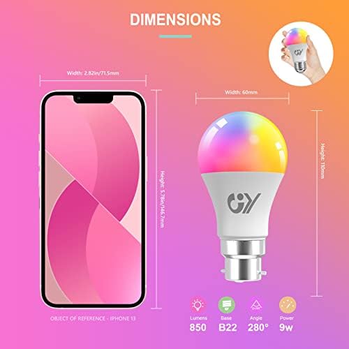GY B22 Smart LED Bulb – RGB Dimmable WiFi Alexa Light Bulbs, 6 Pack